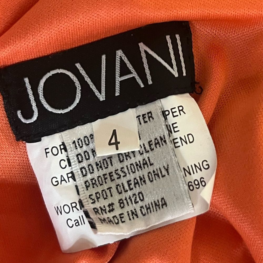 Jovani Vibrant Orange Feather-Trim Beaded Mermaid Gown - Picture 15 of 16